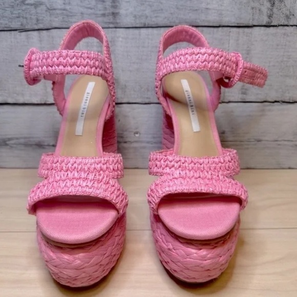 GIANNI BINI PELLE NWOB RAFFIA Pink Woven Platform Sandals - Picture 5 of 7